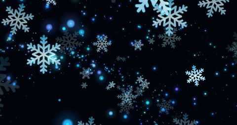 Falling Snowflakes Twinkling on Night Background