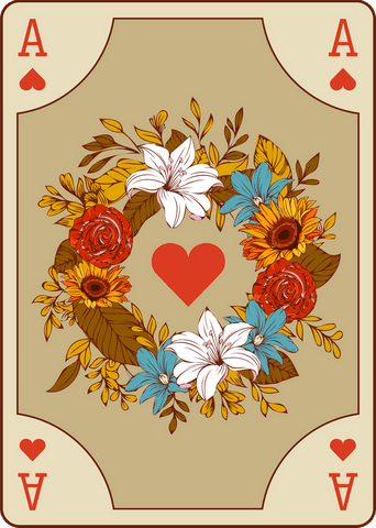 Stylized Transparent Ace of Hearts Card with Floral Wreath Design