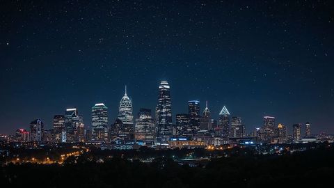 Charlotte city nightscape with illuminated skyscrapers under starry sky