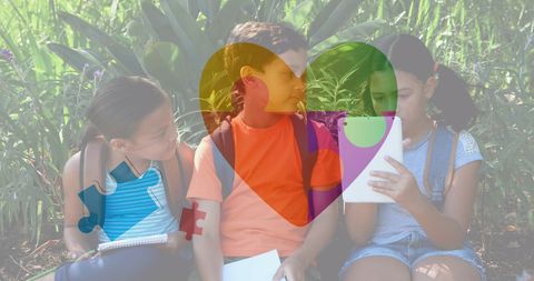 Children with autism awareness concept over puzzle and heart design