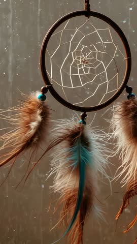 Dreamcatcher Swaying in Raindrops at Window Bohemian Vertical Ambient Video