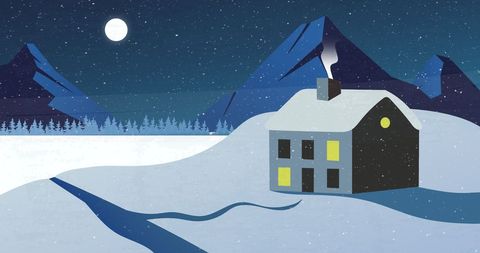 Cozy Winter Night with Moonlit Snow and Cabin in Mountains - Download Free Stock Images Pikwizard.com