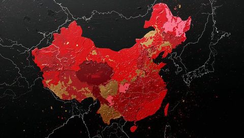 Embossed textured map of china with vibrant colors and border lines