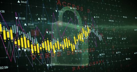 Digital security with data flow and lock icon in virtual network