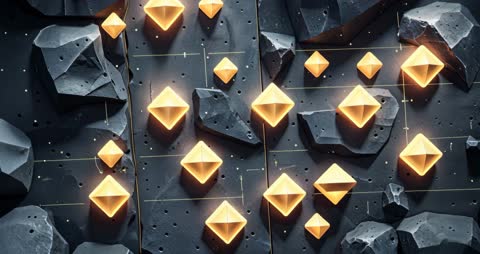 Glowing Octahedral Shapes on Abstract 3D Wall