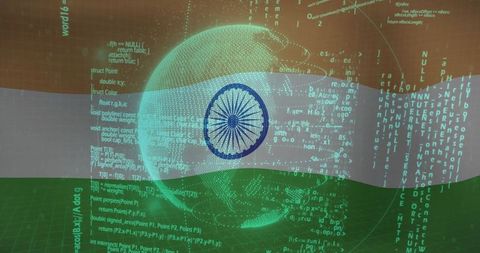 Digital Globe with Indian Flag and Tech Elements Symbolizing Innovation