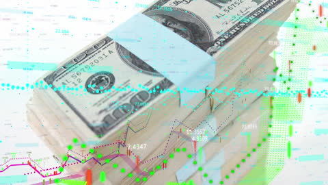 Animated Financial Data Overlay on US Dollar Bills