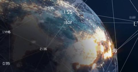 Planet earth connected by digital network with data points