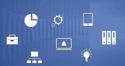 Digital Interface Design with Business Symbols on Blue Backdrop - Download Free Stock Images Pikwizard.com