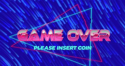 Retro game over overlay on digital horizon