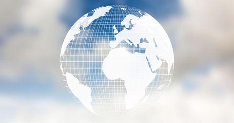 Digital Globe Spinning Above Clouds Illustrates Global Data Flow - Download Free Stock Images Pikwizard.com