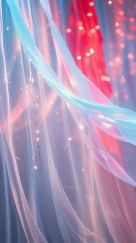Undulating Translucent Pastel Ribbons Stirring with Fairy Lights Vertical Ambient Loop