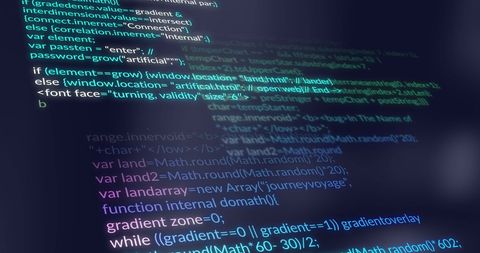 Financial data processing concept with digital code on dark background