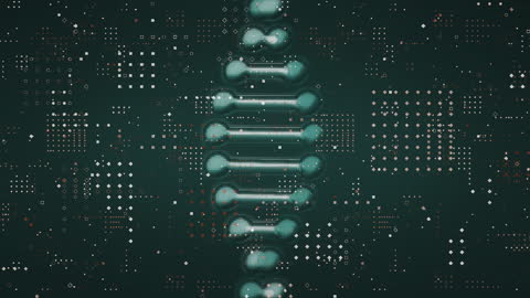 Futuristic DNA Strand Animation with Abstract Human Silhouettes