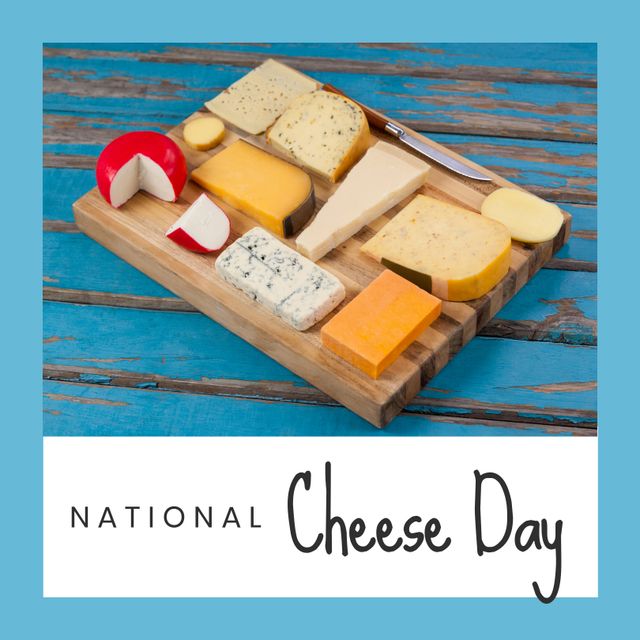 National Cheese Day Concept with Various Cheeses on Cutting Board - Download Free Stock Templates Pikwizard.com