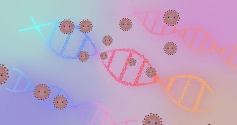 Floating stylized dna helices with spiky virus particles