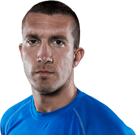 Serious Rugby Player in Blue Shirt on Transparent Background