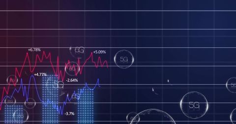 Digital line graphs with 5g elements on blue grid background