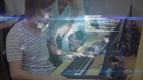 Man Engaged in Holographic Global Networking with Computer