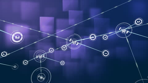 Digital Network of Icons Against Abstract Design