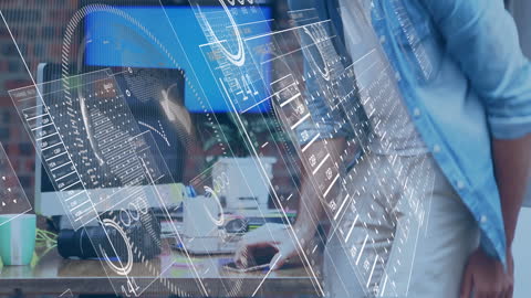 Businessman Analyzing Digital Data Projections with Smartphone