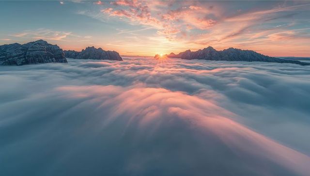 Majestic Sunrise Over Mountain Peaks with Sea of Clouds