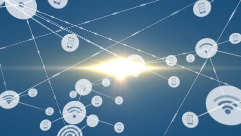 Digital Network Connectivity with Technology Icons and Light Trails