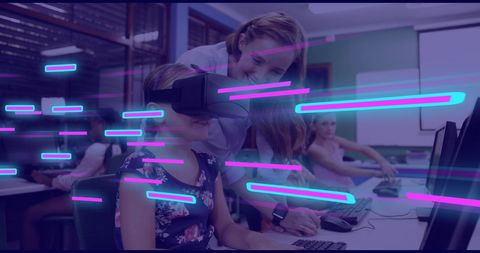 Classroom Virtual Reality Learning with Digital Light Trails - Download Free Stock Images Pikwizard.com