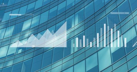 Financial Data Charts Over Modern Glass Building Facade - Download Free Stock Images Pikwizard.com