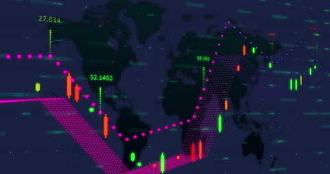 World Map with Global Financial Data Visualization