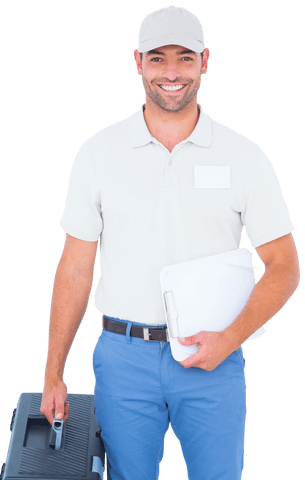 smiling worker holding toolbox and notepad transparent background - Download Free Stock Videos Pikwizard.com
