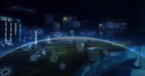 futuristic digital interface over urban highway with data visualization - Download Free Stock Images Pikwizard.com