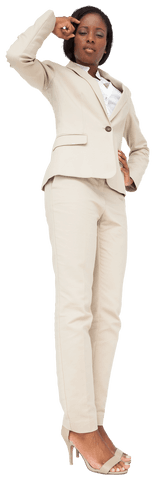 Businesswoman contemplating decision on transparent background
