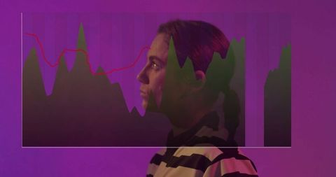 Woman in Striped Top with Futuristic Data Visualization Overlay