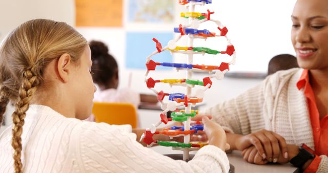 Teacher Guiding Student in Science Class with DNA Model - Download Free Stock Images Pikwizard.com
