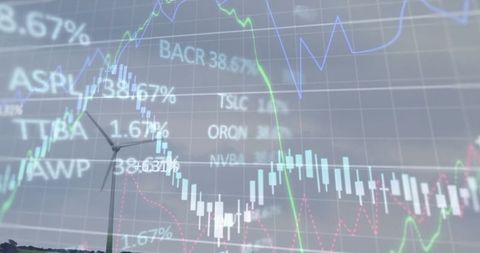 Wind Turbine with Overlayed Digital Stock Market Data