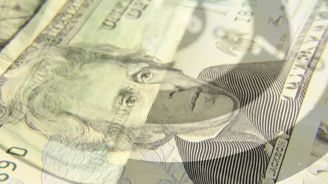 Dollars Falling with Modern Graphic Interface Overlay