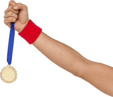 Athlete Hand Holding Gold Medal Transparent Background