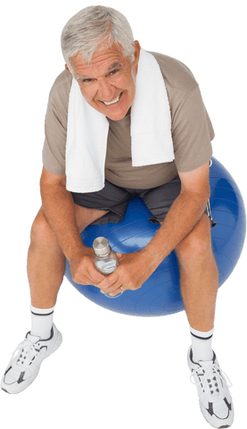 smiling senior man on blue fitness ball with water bottle transparent - Download Free Stock Videos Pikwizard.com