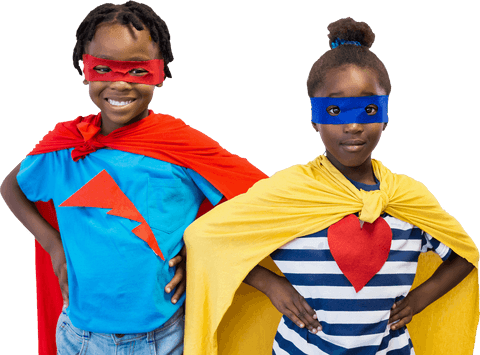 Transparent Image of Kids in Colorful Superhero Costumes