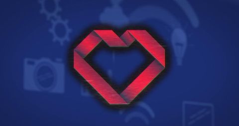 Red heart emblem on digital blue canvas background