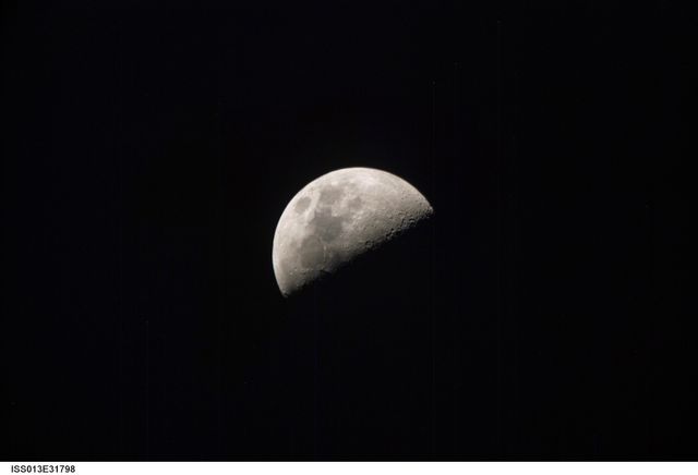 ISS013-E-31798 (4 June 2006) --- A gibbous moon is featured in this image photographed by an Expedition 13 crewmember on the International Space Station.