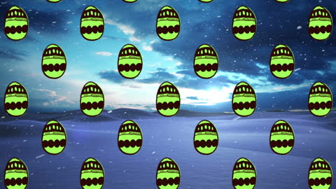 Festive Animated Eggs Over Snowy Winter Scene