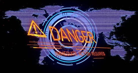 Futuristic global cybersecurity alert warning interface