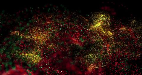 Dynamic Particle Cloud with Vibrant Colors on Black Background