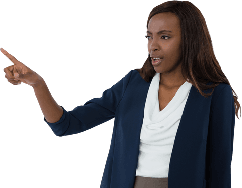 Transparent confident businesswoman making presentation point