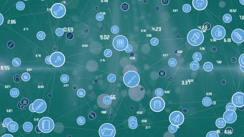 Connected Digital Icons in Abstract Global Network