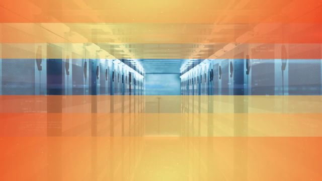 This visual represents a high-tech data center featuring an intriguing orange overlay and light trails. Useful for content on the themes of data management, advanced technology, and digital innovation, it illustrates dynamic growth and technological progression in a business setting. Ideal for articles, presentations, or marketing materials focusing on IT infrastructure and data solutions.