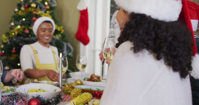 Diverse Family Enjoying Christmas Dinner in Festive Environment - Download Free Stock Images Pikwizard.com