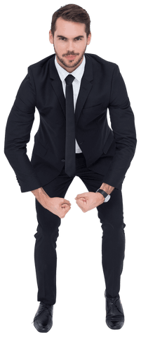 Transparent Smiling Businessman Flexing Muscles for Strength